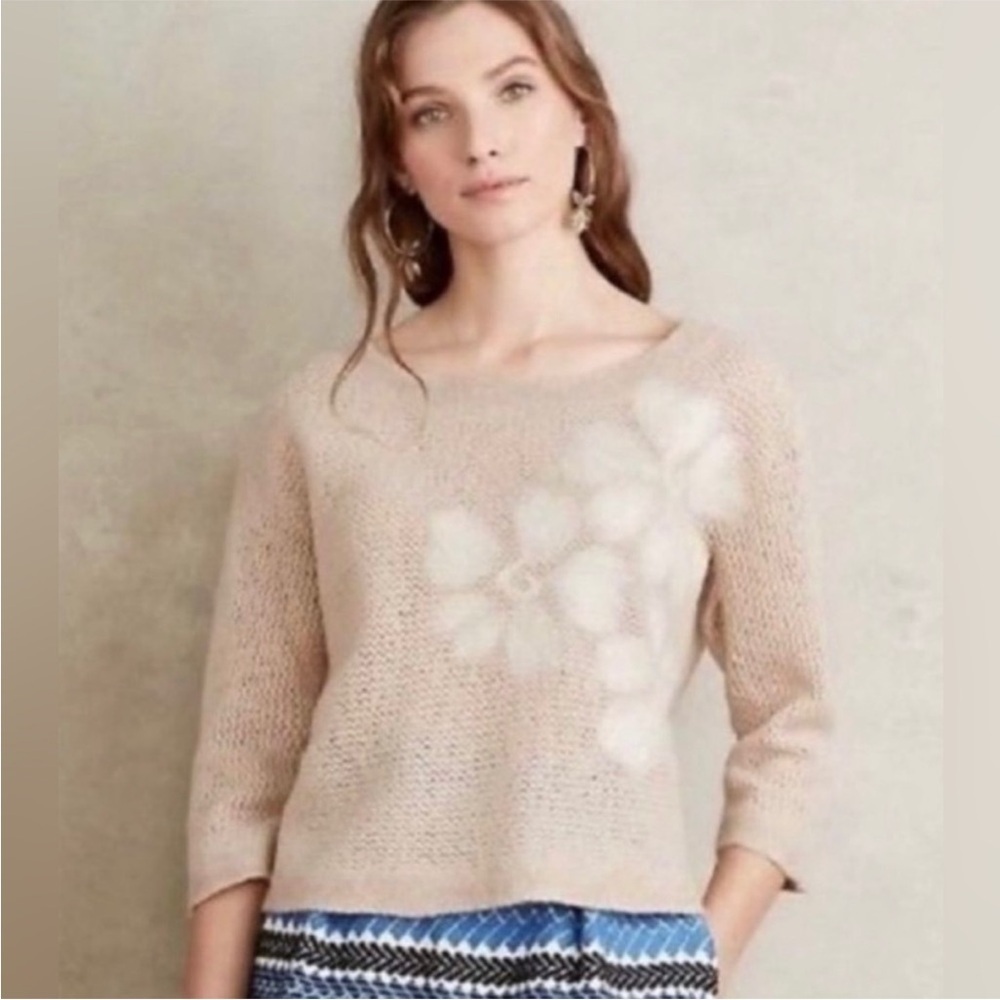Anthropologie Troubadour Wool Snow Blossom Floral Sweater Large
